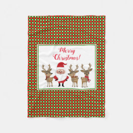 クリスマスプレイドメリークリスマスサンタトナカイ フリースブランケット