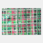 クリスマスプレイド緑の赤いグレーのグリッターのシークイン ラッピングペーパーシート (正面3)