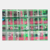 クリスマスプレイド緑の赤いグレーのグリッターのシークイン ラッピングペーパーシート (正面2)