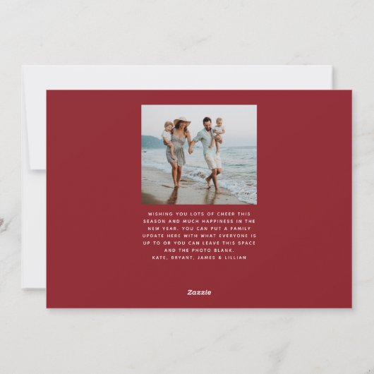 クリスマスプレイド1枚の写真クラシックホリデーカード シーズンカード (裏面)