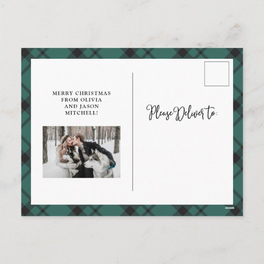 クリスマスプレイド |緑と黒の2枚の写真 シーズンポストカード (裏面)