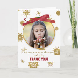クリスマスプレゼントありがとう フォト ゴールド スノーフレーク カード
