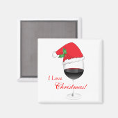 クリスマスプレゼントが大好きな赤ワインホリーサンタハット マグネット (正面/裏面)