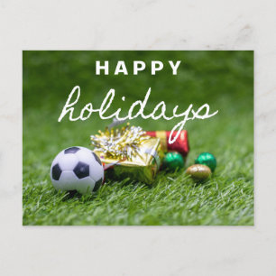 クリスマスプレゼントが祝日を迎えるサッカーボール シーズンポストカード