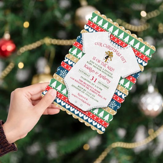 クリスマスプレゼントが行く途中！赤ちゃんシャワー 招待状