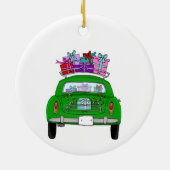 クリスマスプレゼントが贈られるグリーンカー セラミックオーナメント (裏面)