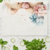 クリスマスプレゼントが贈られる可愛いテディベア キッチンタオル (折り畳み)