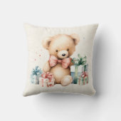 クリスマスプレゼントが贈られる可愛いテディベア クッション (裏面)