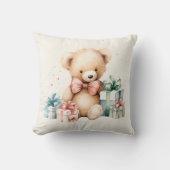 クリスマスプレゼントが贈られる可愛いテディベア クッション (正面)