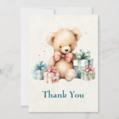 クリスマスプレゼントが贈られる可愛いテディベア サンキューカード (正面)