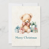 クリスマスプレゼントが贈られる可愛いテディベア シーズンカード (正面)