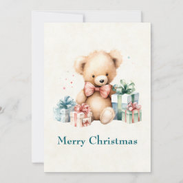 クリスマスプレゼントが贈られる可愛いテディベア シーズンカード