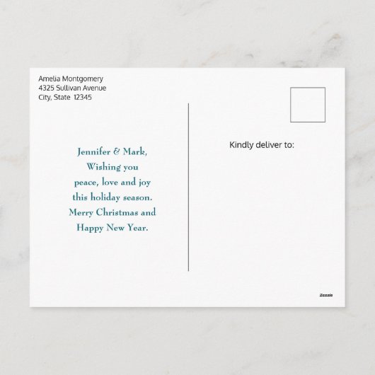 クリスマスプレゼントが贈られる可愛いテディベア シーズンポストカード (裏面)