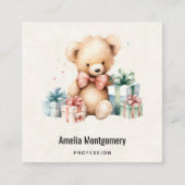 クリスマスプレゼントが贈られる可愛いテディベア スクエア名刺 (正面)