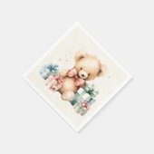 クリスマスプレゼントが贈られる可愛いテディベア スタンダードカクテルナプキン (角)