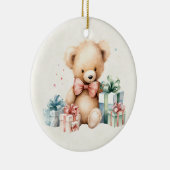 クリスマスプレゼントが贈られる可愛いテディベア セラミックオーナメント (右)