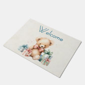 クリスマスプレゼントが贈られる可愛いテディベア ドアマット (アングル)