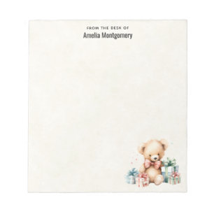 クリスマスプレゼントが贈られる可愛いテディベア ノートパッド