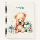クリスマスプレゼントが贈られる可愛いテディベア ノートブック (正面)