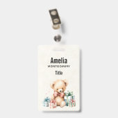 クリスマスプレゼントが贈られる可愛いテディベア バッジ (Back with Clip)