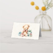 クリスマスプレゼントが贈られる可愛いテディベア プレイスカード (正面)