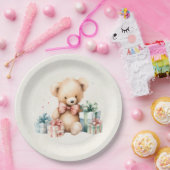 クリスマスプレゼントが贈られる可愛いテディベア ペーパープレート (パーティー)