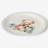 クリスマスプレゼントが贈られる可愛いテディベア ペーパープレート (アングル)