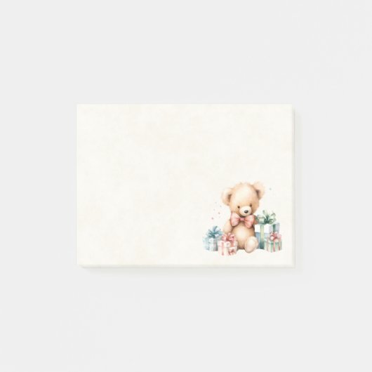 クリスマスプレゼントが贈られる可愛いテディベア ポストイット (正面)