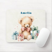 クリスマスプレゼントが贈られる可愛いテディベア マウスパッド (マウス)