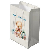 クリスマスプレゼントが贈られる可愛いテディベア ミディアムペーパーバッグ (裏面アングル)