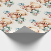 クリスマスプレゼントが贈られる可愛いテディベア ラッピングペーパー (角)