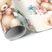 クリスマスプレゼントが贈られる可愛いテディベア ラッピングペーパー (ロールコーナー)