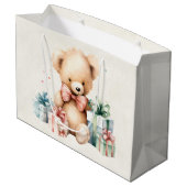 クリスマスプレゼントが贈られる可愛いテディベア ラージペーパーバッグ (裏面アングル)