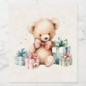 クリスマスプレゼントが贈られる可愛いテディベア ワインラベル (シングルラベル)