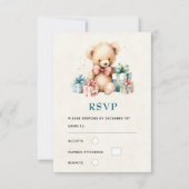 クリスマスプレゼントが贈られる可愛いテディベア 出欠カード (正面)