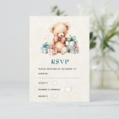 クリスマスプレゼントが贈られる可愛いテディベア 出欠カード (スタンド正面)