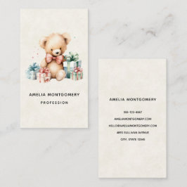 クリスマスプレゼントが贈られる可愛いテディベア 名刺