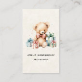 クリスマスプレゼントが贈られる可愛いテディベア 名刺 (正面)