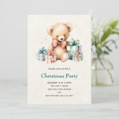 クリスマスプレゼントが贈られる可愛いテディベア 招待状 (スタンド正面)
