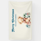 クリスマスプレゼントが贈られる可愛いテディベア 横断幕 (縦)