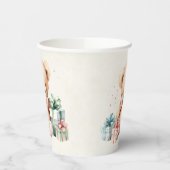 クリスマスプレゼントが贈られる可愛いテディベア 紙コップ (左)