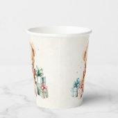 クリスマスプレゼントが贈られる可愛いテディベア 紙コップ (右)