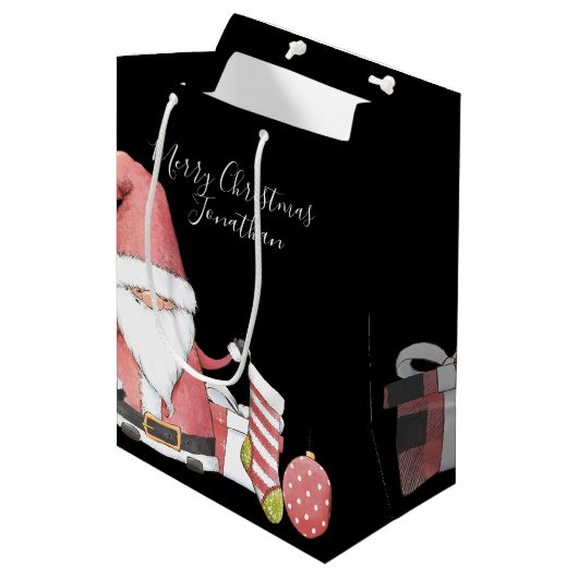 クリスマスプレゼントが贈られる可愛い赤い格言 ミディアムペーパーバッグ (正面アングル)