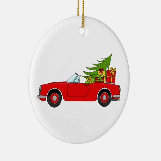 クリスマスプレゼントが贈られる赤い車 セラミックオーナメント (右)