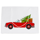 クリスマスプレゼントが贈られる赤い車 ラージペーパーバッグ (正面)