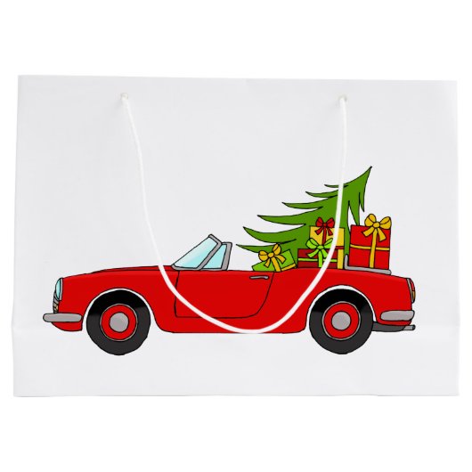 クリスマスプレゼントが贈られる赤い車 ラージペーパーバッグ (裏面)