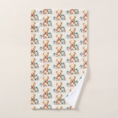 クリスマスプレゼントが飾られた、かわいいテディベア バスタオルセット (ハンドタオル)