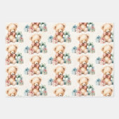 クリスマスプレゼントが飾られた、かわいいテディベア ラッピングペーパーシート (正面3)