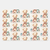 クリスマスプレゼントが飾られた、かわいいテディベア ラッピングペーパーシート (正面)