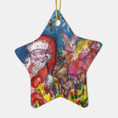 クリスマスプレゼントとおもちゃが付いたサンタ黄色い星 セラミックオーナメント (左)